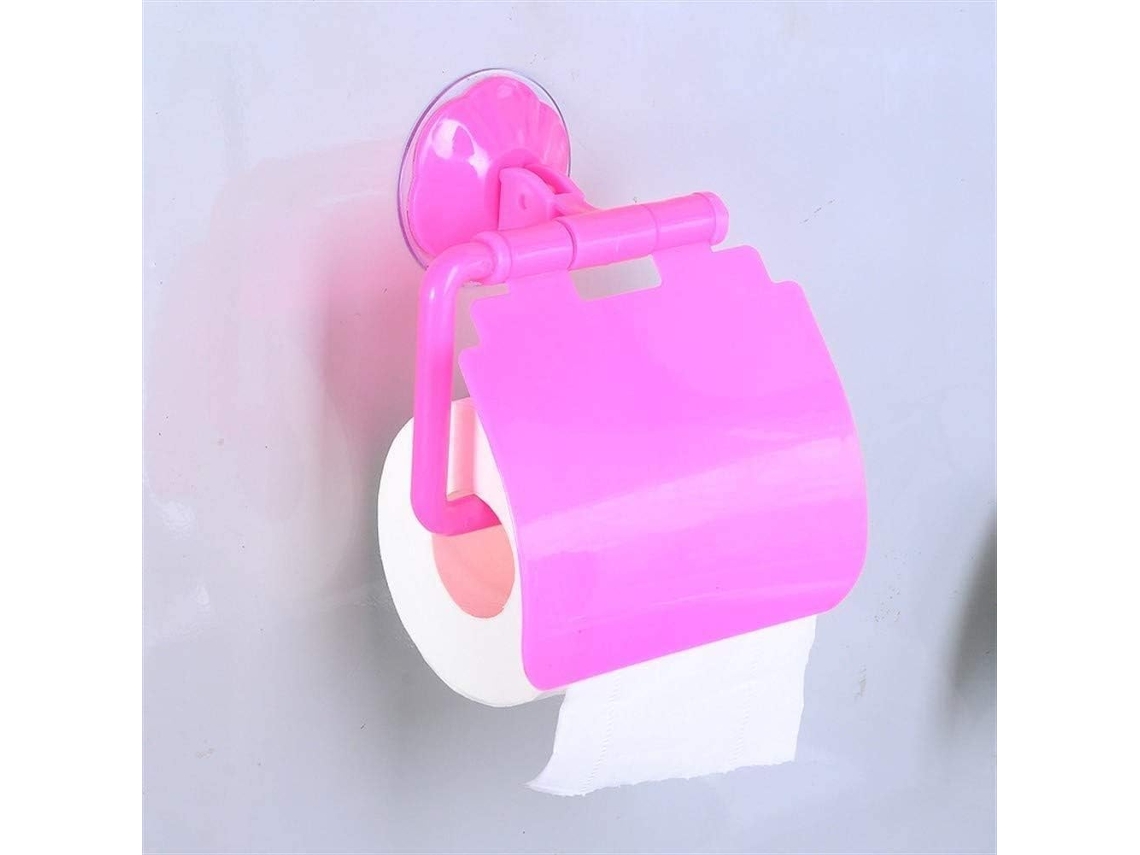 Porta-rolos De Papel Higiénico Com Ventosa E Tampa - Suporte De Parede Para Papel E Lenços - Cor Rosa