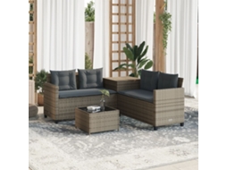 Vidaxl Sofá De Jardim Forma De L C/ Mesa E Almofadões Vime Pe Cinzento