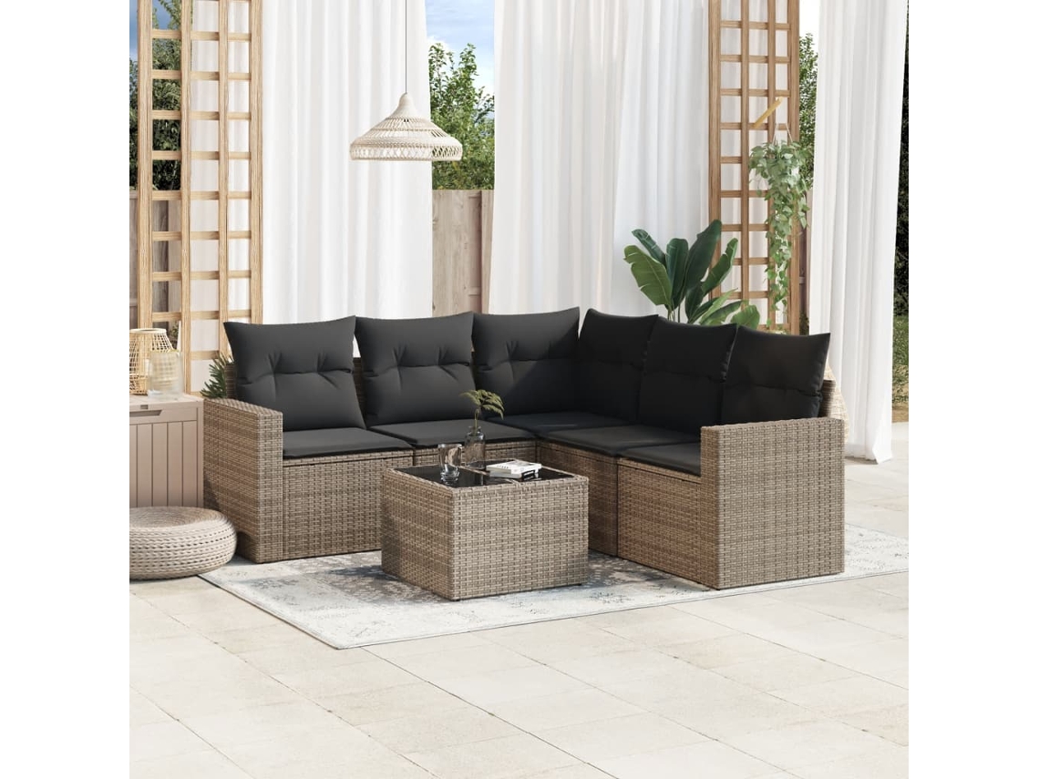 Vidaxl 6 Pcs Conjunto Sofás De Jardim Com Almofadões Vime Cinzento