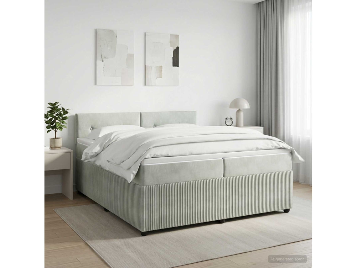 Vidaxl Cama Box Spring Com Colchão Cinzento-claro 200 X 200 Cm Veludo