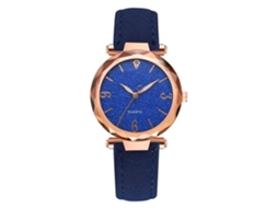 Relógio de Pulso Feminino Elegante com Pulseira de Couro Pu e Mostrador Redondo Azul