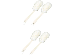Conjunto De 4 Escovas Banho Com Cabo, Esponja Esfoliante Corporal Branca Com Cordão Para Maior Alcance