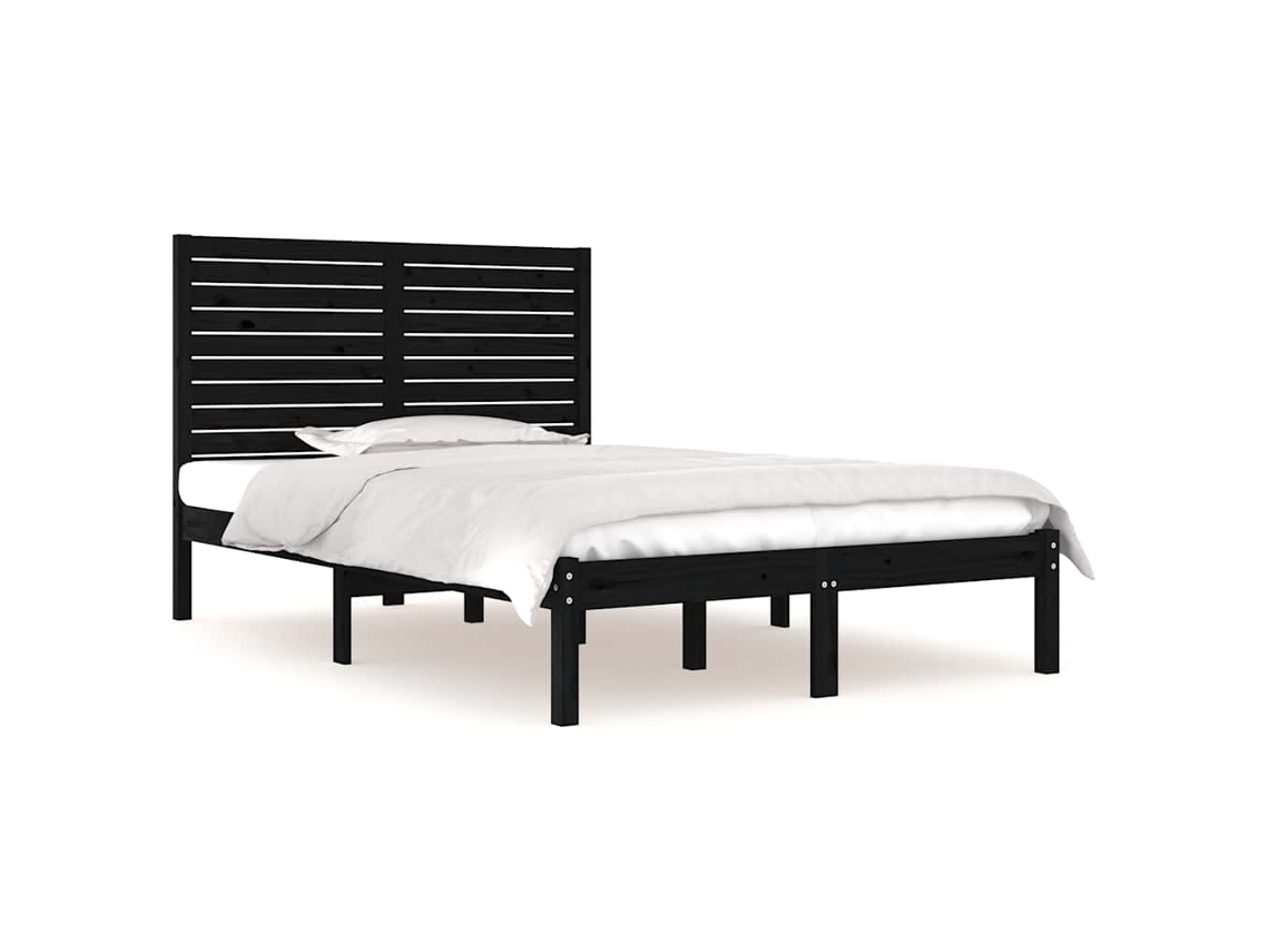 Estrutura de Cama 140x190 Cm Madeira Maciça Preto MAISON EXCLUSIVE