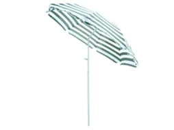 Guarda-sol de Praia Ø180cm Listrado, Poste Metálico, Telhado Inclinável e Proteção Solar (Verde Branco)