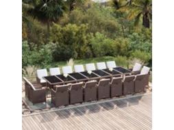 19 Pcs Conjunto Jantar P/ Jardim C/ Almofadões Vime Pe Castanho Dkd Home Decor