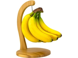 Suporte Para Bananas Em Bambu Com Base E Braço Gancho Aço Inoxidável Bancadas De Cozinha Organizadas