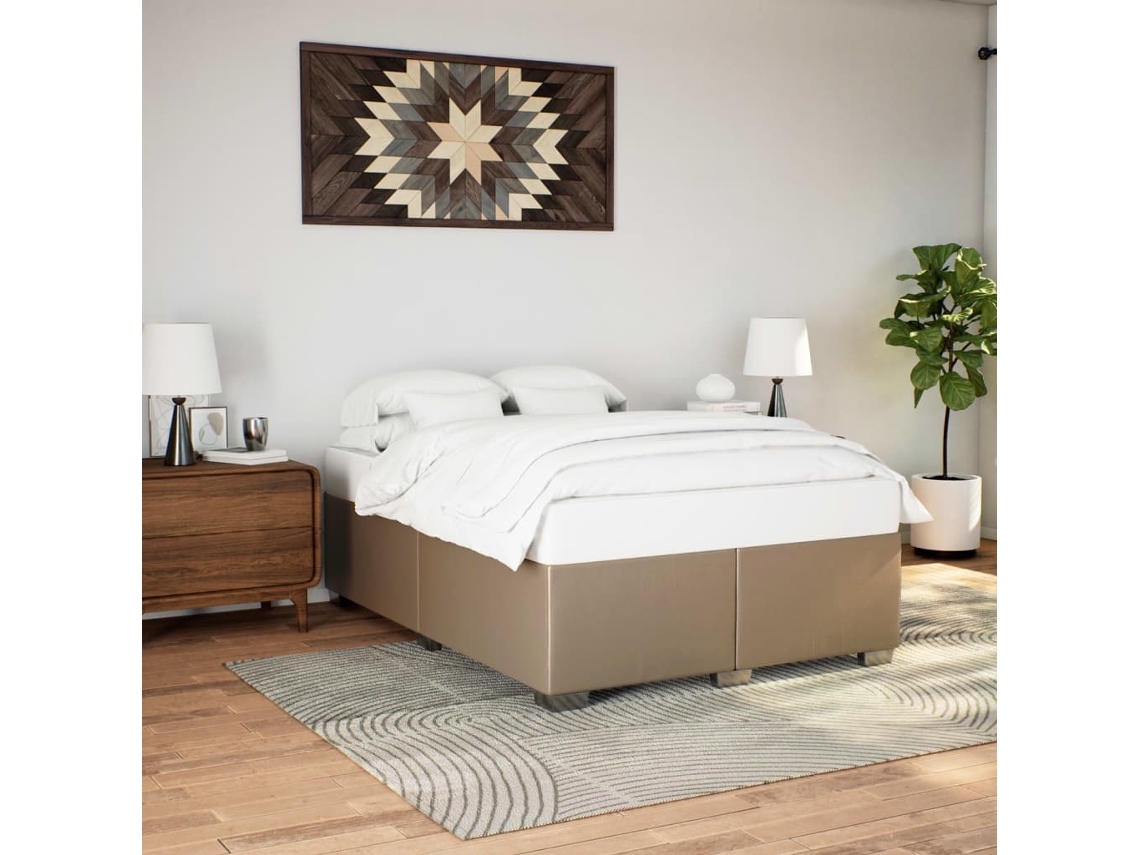 Vidaxl Estrutura De Cama 140x190 Cm Couro Artificial Cappuccino