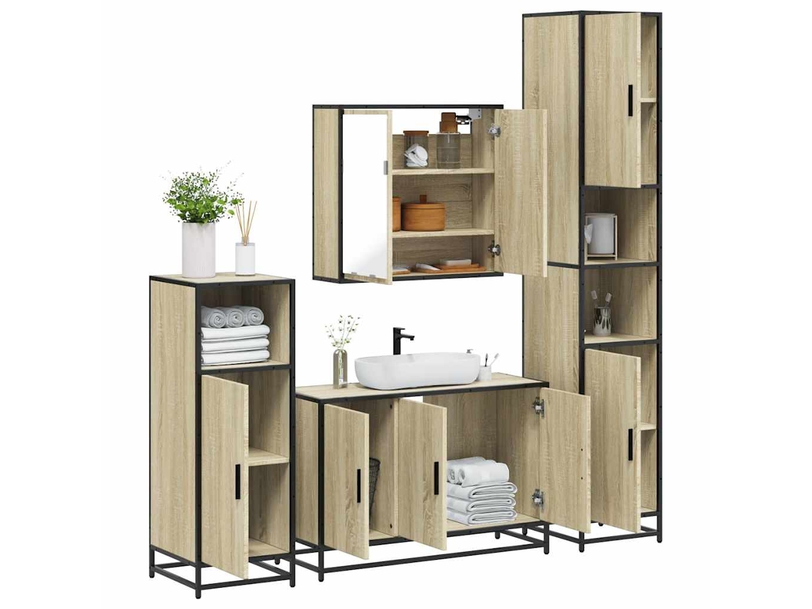 Vidaxl 4 Pcs Conj. Móveis Casa Banho Derivados Madeira Carvalho Sonoma