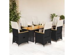 Vidaxl 7 Pcs Conjunto De Bistrô P/ Jardim C/ Almofadões Vime Pe Preto