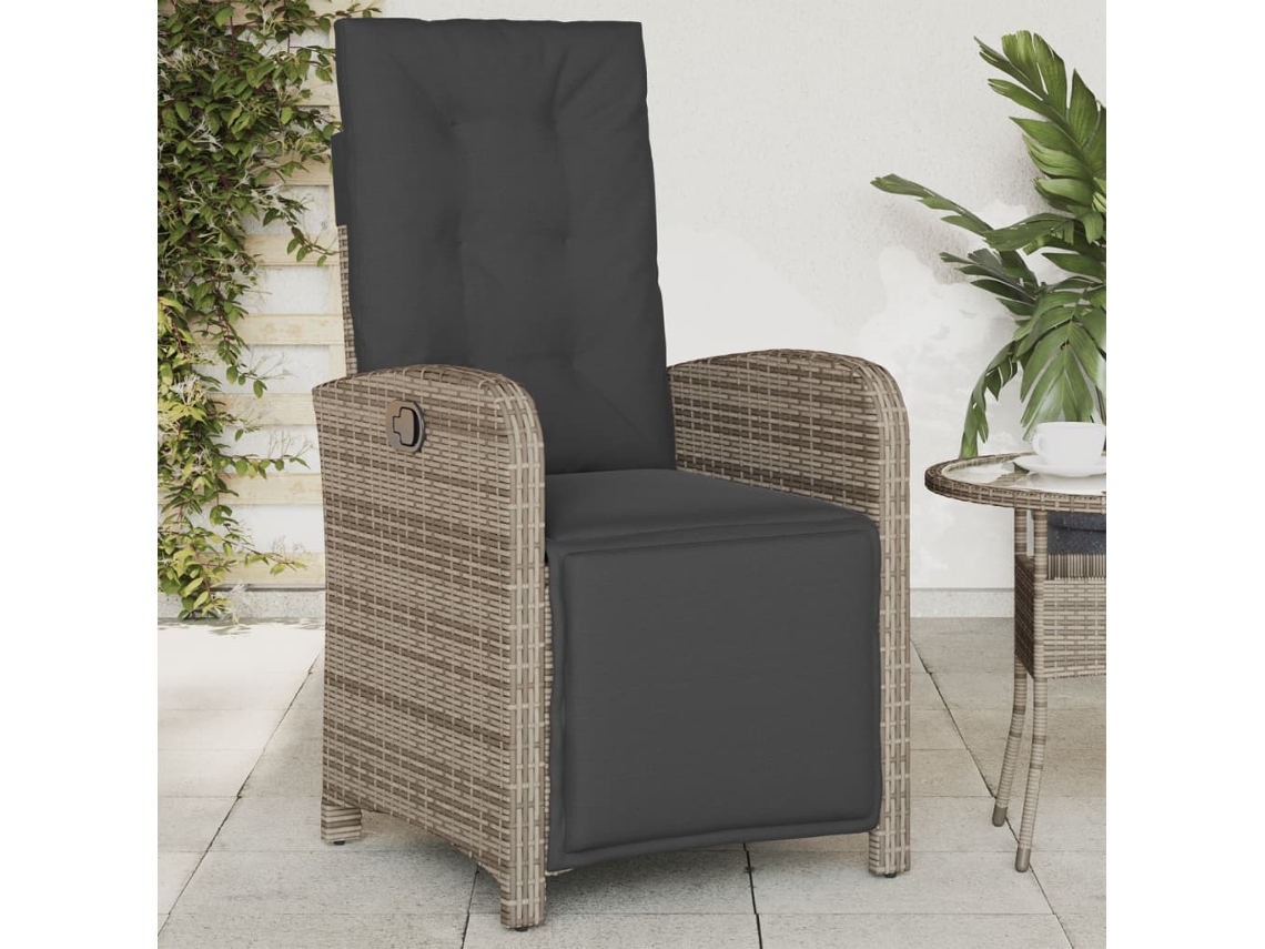 Vidaxl Cadeira De Jardim Reclinável C/ Apoio Para Os Pés Vime Pe Cinza