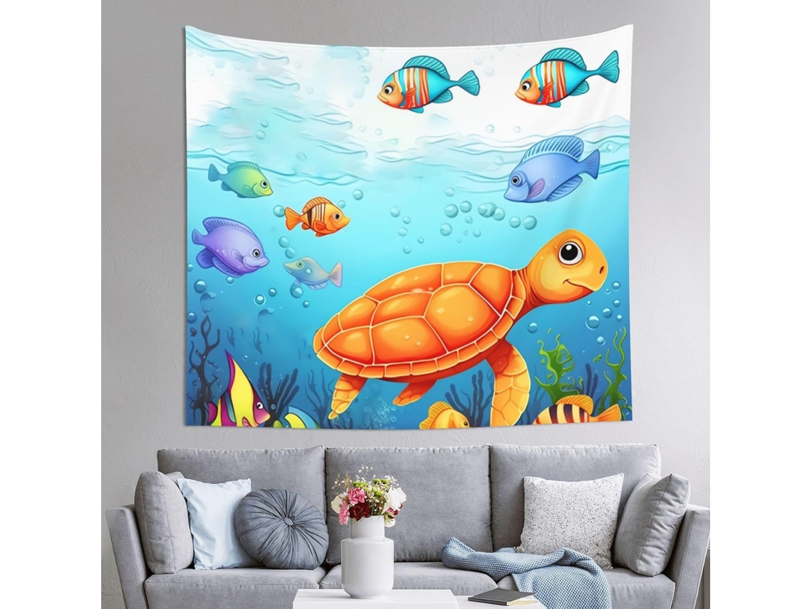 Tapeçaria Com Tartaruga E Peixe Para Quarto, Decoração De Casa, 130 X 152 Cm (51 X 60 Polegadas)