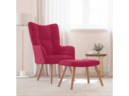 Vidaxl Cadeira De Descanso Com Banco Veludo Vermelho Tinto