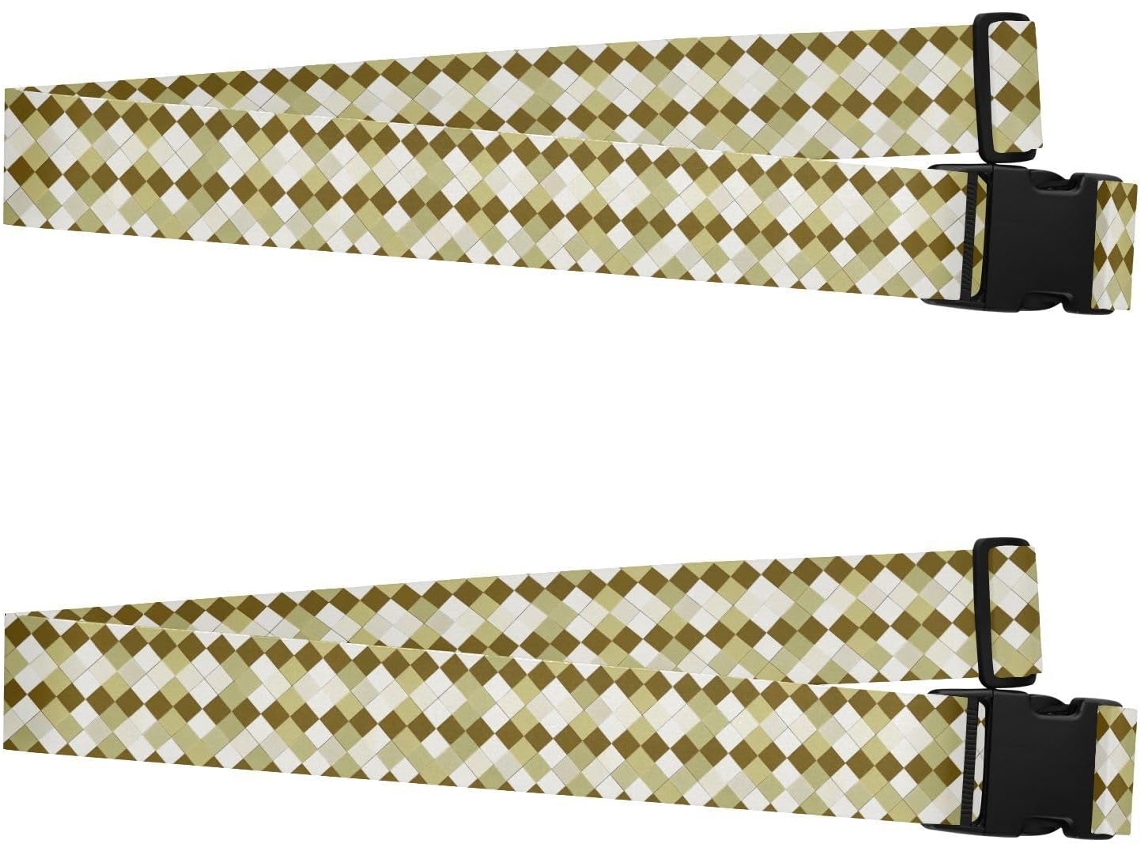 Conjunto De 2 Cintas Bagagem Resistentes E Ajustáveis Na Cor Cáqui Com Padrão Diamante, Mulheres E Homens, Ideais