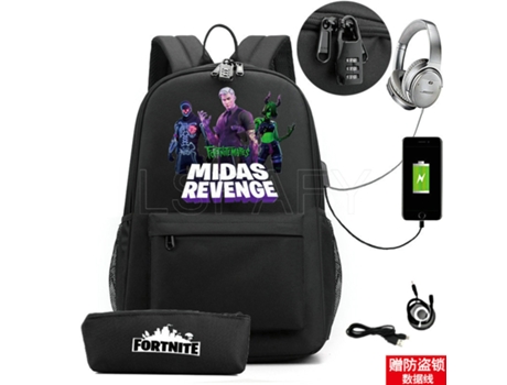 Fortnite Mochila de Estudante Recarregável Usb para Impressão
