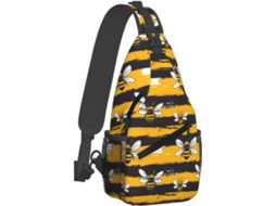 Bolsa de Ombro Listrada em Preto e Amarelo Unissex Poliéster Conforto Compartimentos Zíper Viagens | S/MARCA