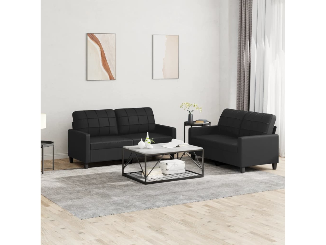 Vidaxl 2 Pcs Conjunto de Sofás com Almofadões Couro Artificial Preto