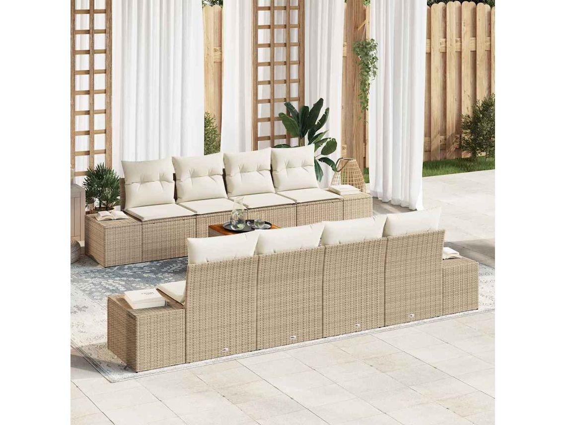 Vidaxl Conjunto De Sofá De Jardim 9 Unid. Bege Vime Pe