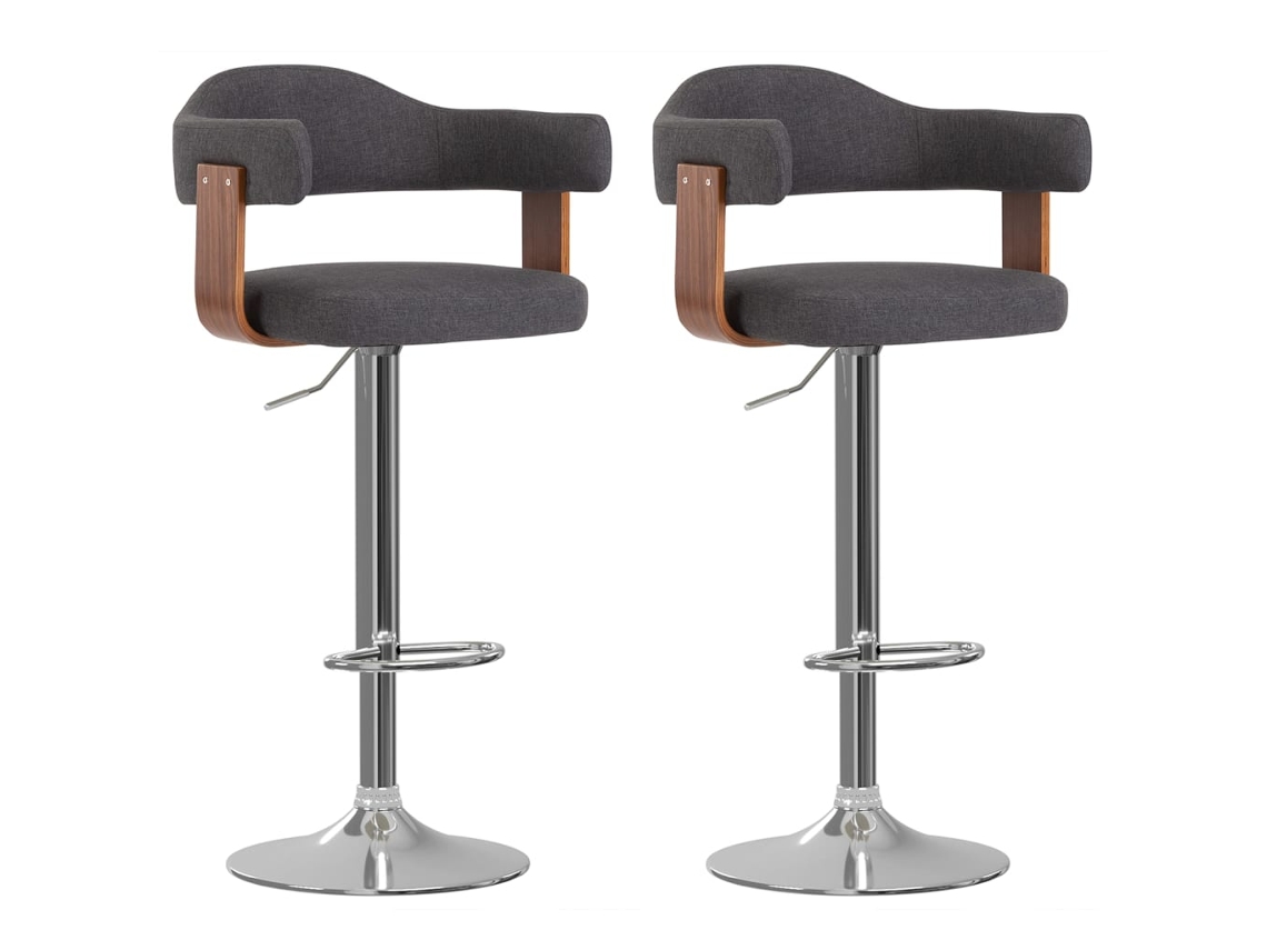 Vidaxl Bancos De Bar 2 Pcs Tecido E Madeira Curvada Cinzento-escuro