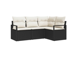 Conjunto de Sofás 4 Pcs Conjunto de Móveis de Jardim | Preto Vime Pe HARLANV1