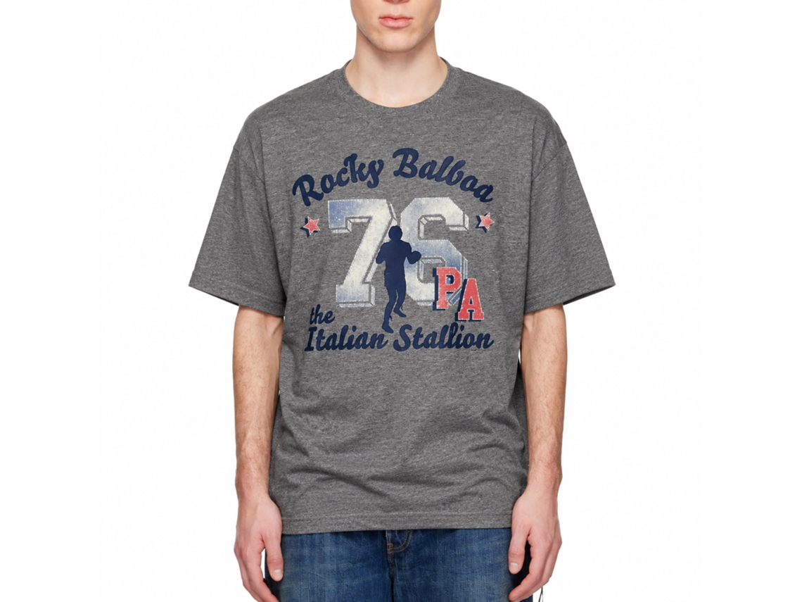 Rockinstone Rocky Movie Athletic '76 Heather Graphite Adult T-shirt Size:l