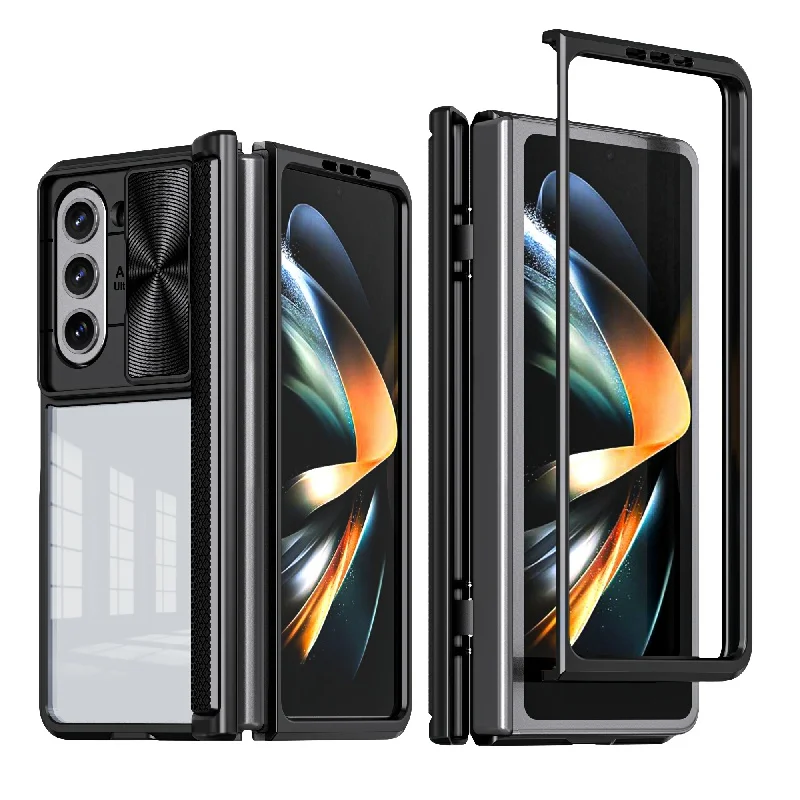 (preto, Galaxy Z Fold6) Protetor De Lente De Câmera Em Acrílico Transparente Hd Com Tampa Deslizante, Estrutura Em Tpu Flexível E Pc