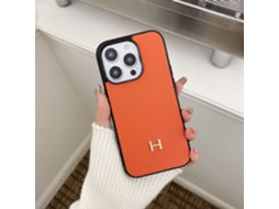 Capa Para Iphone 17 Pro, Modelo H, Em Couro Laranja, Da Marca Moderna.