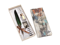 Set Pluma De Pluma Vintage Creatividad Tinta Grabado Escritura Regalo Caja Negro Verde