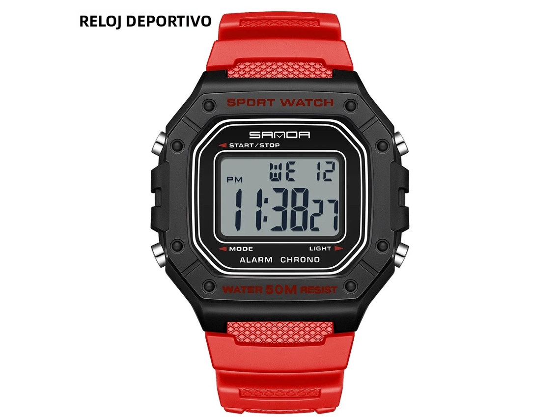 (vermelho) Relógio Digital Masculino, À Prova D'água, Com Visor Digital Led Com Luz De Fundo E Resistente A Choques.