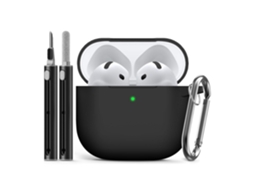 Capa Zruxe Para Airpods 4 Silicone Preto Com Mosquetão E Kit De Limpeza (proteção 360°, Compatível Com Apple Airpods 4)