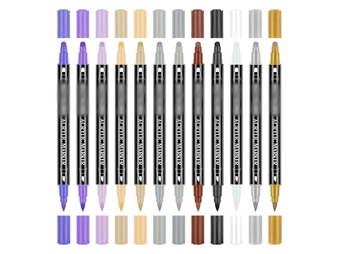 Canetas de Tinta Acrílica, Ponta Dupla, 24 Cores, Secagem Rápida S/MARCA