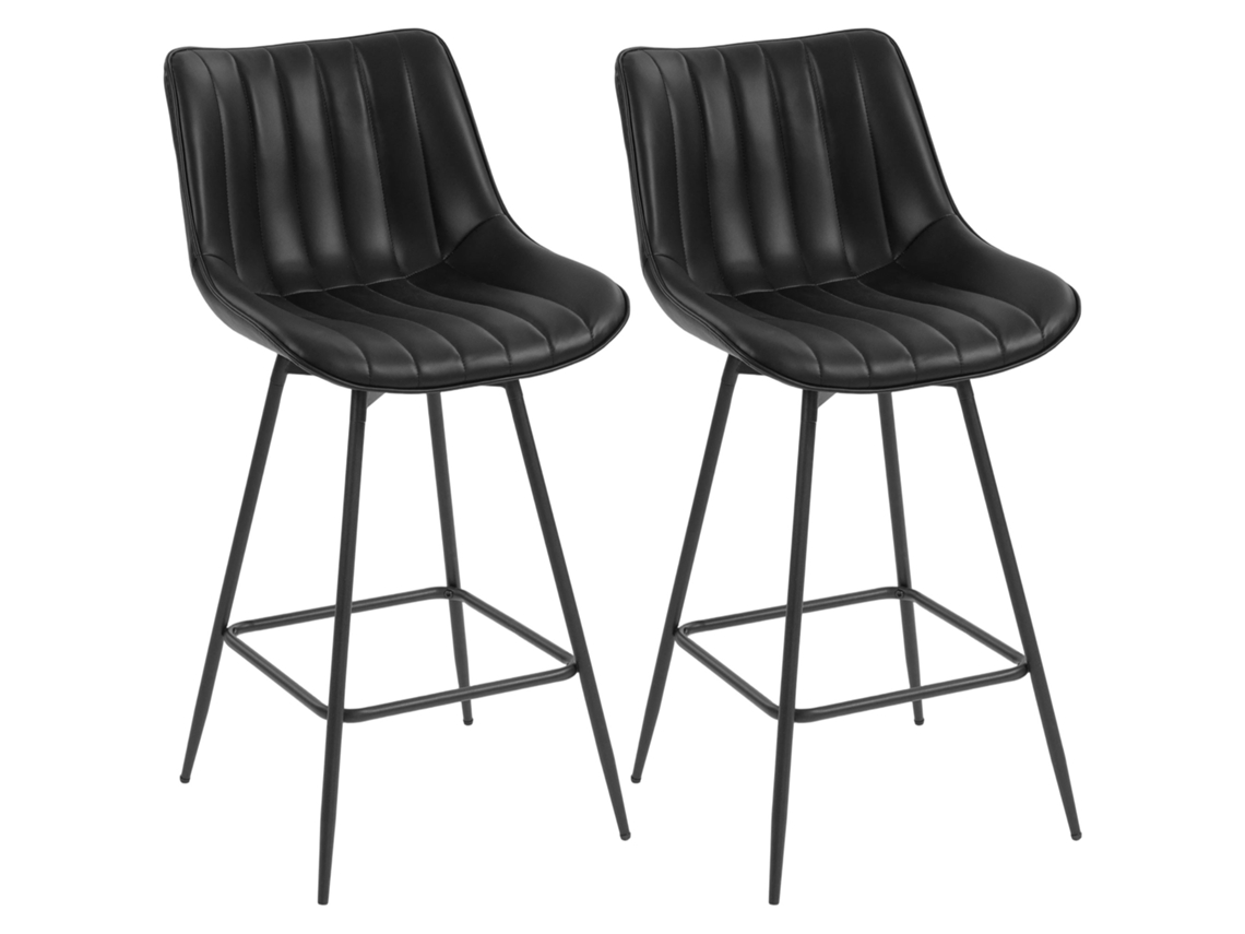 Conjunto de 2 bancos de bar giratórios BTFORUS com encosto curvado e apoio de pés em PU (47x54.5x97.5cm) preto