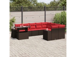Vidaxl Conjunto De Sofá De Jardim Com 10 Peças E Almofadas Em Rattan Sintético Marrom