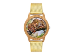 Reloj Unisex De Cuarzo Con Correa De Malla De Acero Y Dial Leopardo Romanos Oro Zhoulianfa