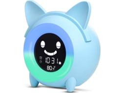 Despertador infantil Lyx com luz noturna de cinco núcleos, brilho ajustável, alto brilho, alarme com temporizador e visor automático de temperatura.