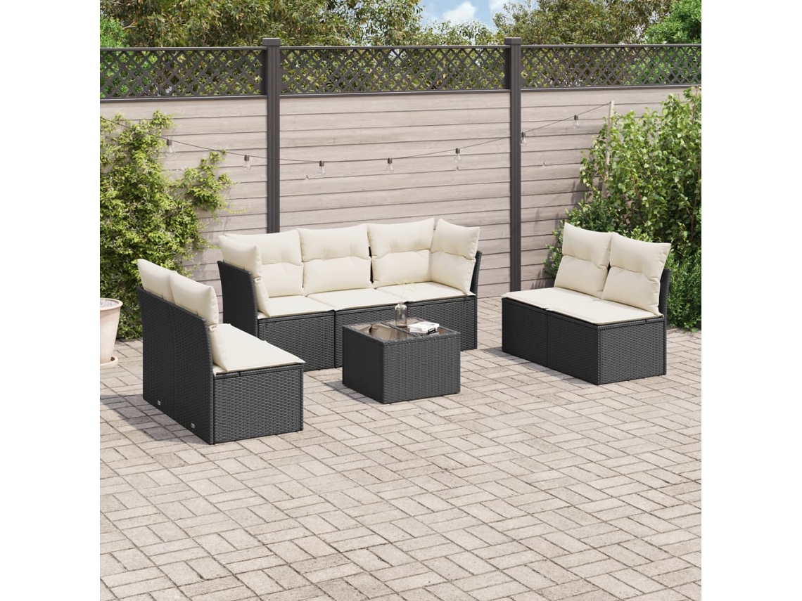 Vidaxl 8 Pcs Conjunto Sofás De Jardim Com Almofadões Vime Pe Preto