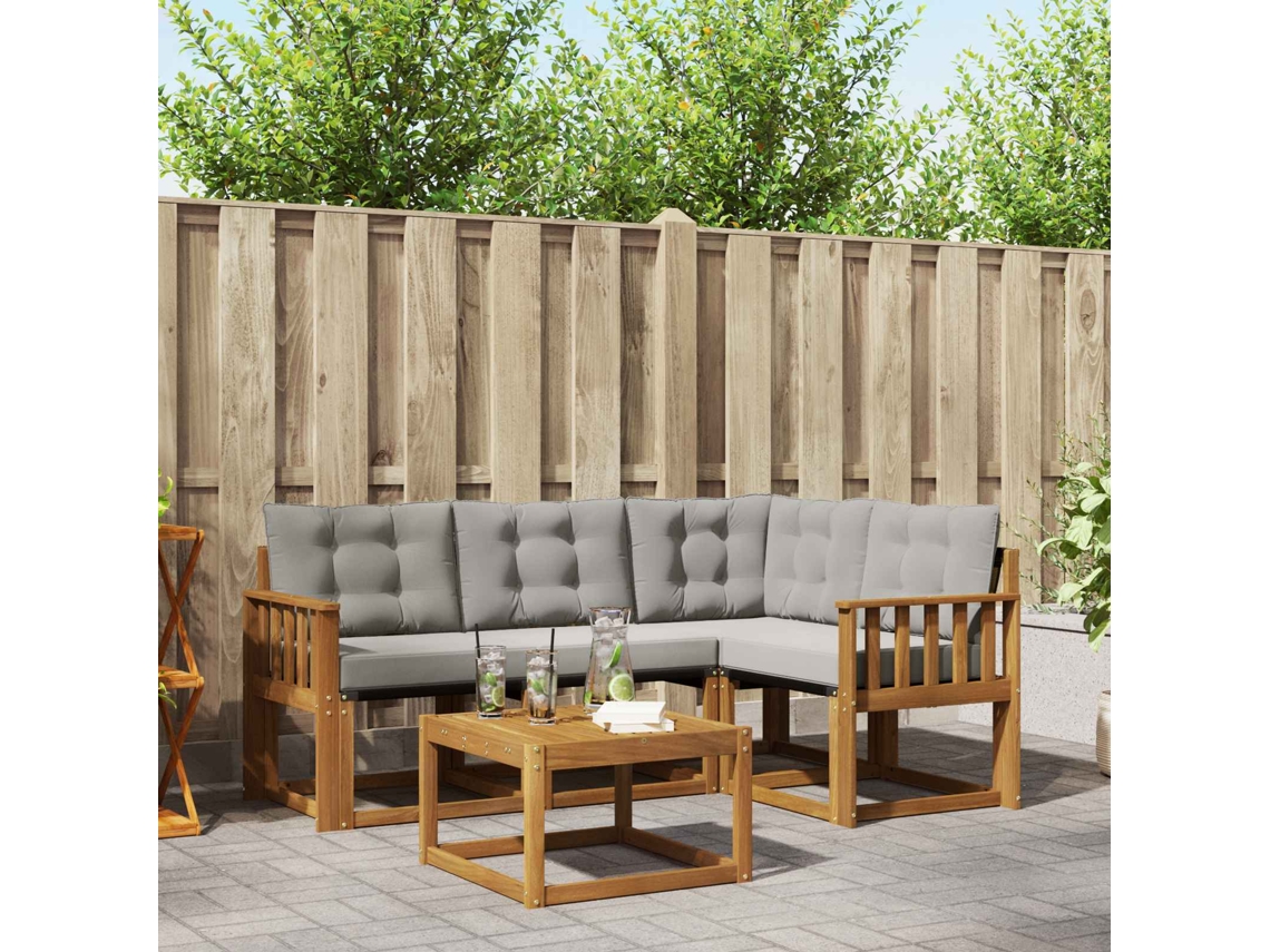 Vidaxl Conjunto De Sofás Para Exterior 5 Pcs Cinza Natural E Claro