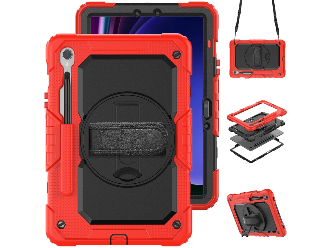 Capa Protetora Para Tablet Com Alça De Ombro, Suporte E Proteção Contra Quedas, Compatível Com Samsung.pc Preto + Vermelho - Galaxy Tab S11 Ultra Sm-x