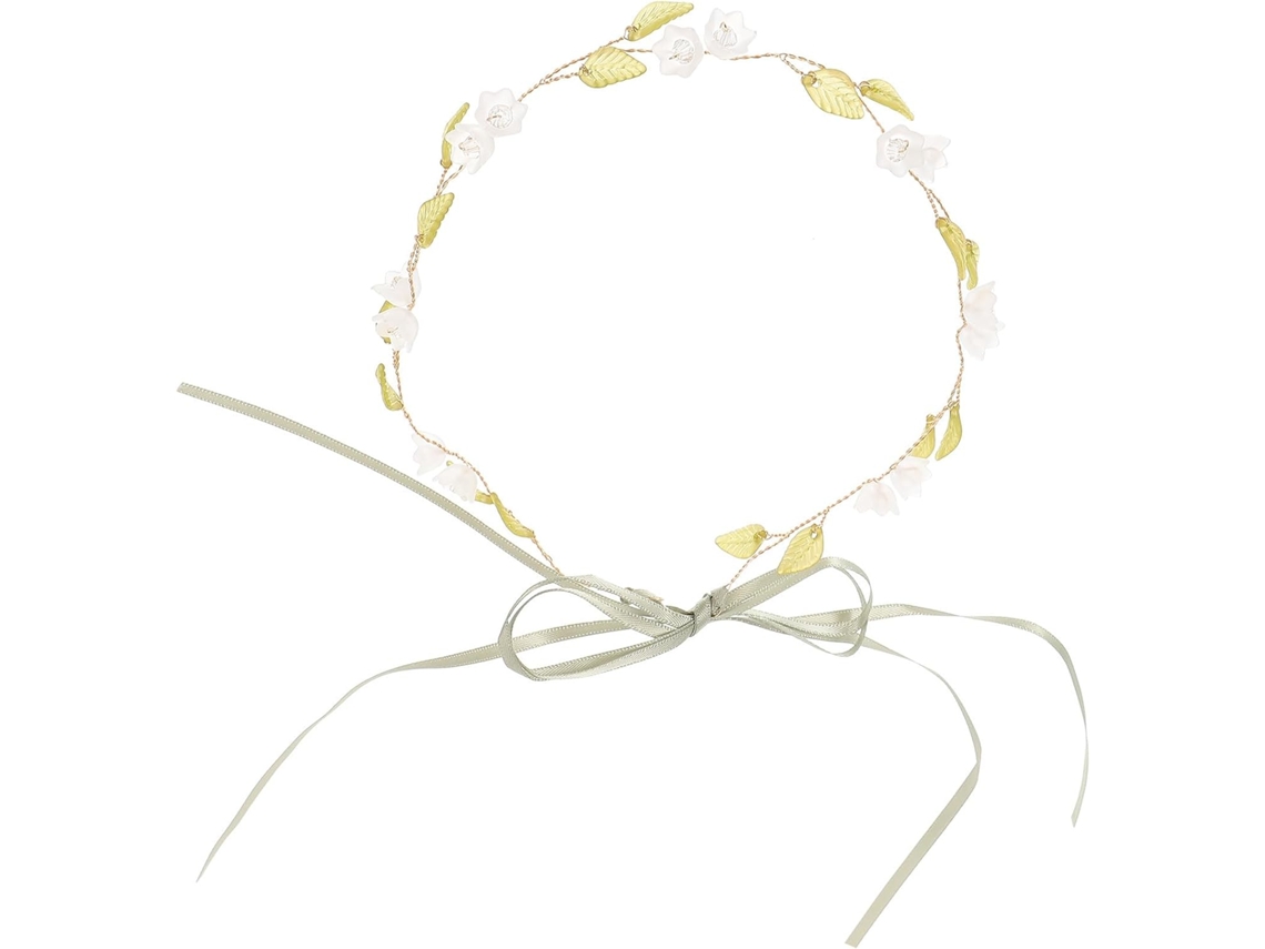 Tiara floral feminina, coroa de flores de plástico e liga metálica, design