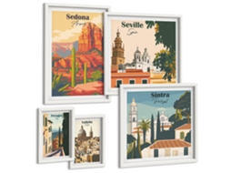 Pinturas Murais Modernas Ilustrações Em Estilo De Cozinha Mediterrânea Moldura Branca Pinturas De Quarto Espelharte (conjunto De 5 Imagens)
