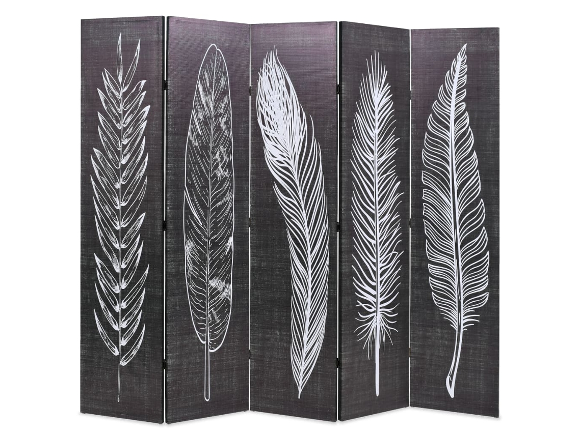 Vidaxl Biombo Dobrável Com Estampa De Penas 200x170 Cm Preto E Branco