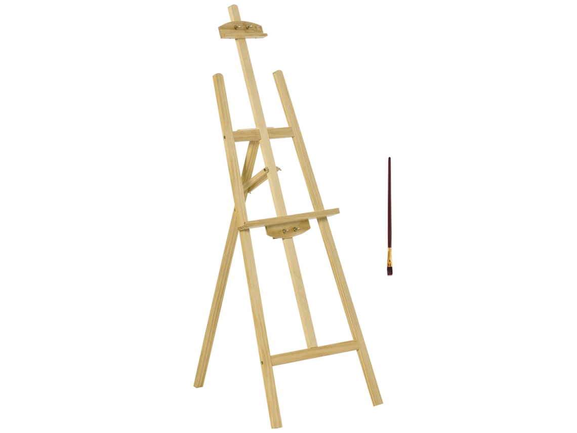 Cavalete De Artista Com Pernas Escuras, Medidas 51,5l X 71,5w X 134,5h Cm, Inclinação E Altura Ajustáveis Até 90°, Estrutura Em Madeira De Pinho