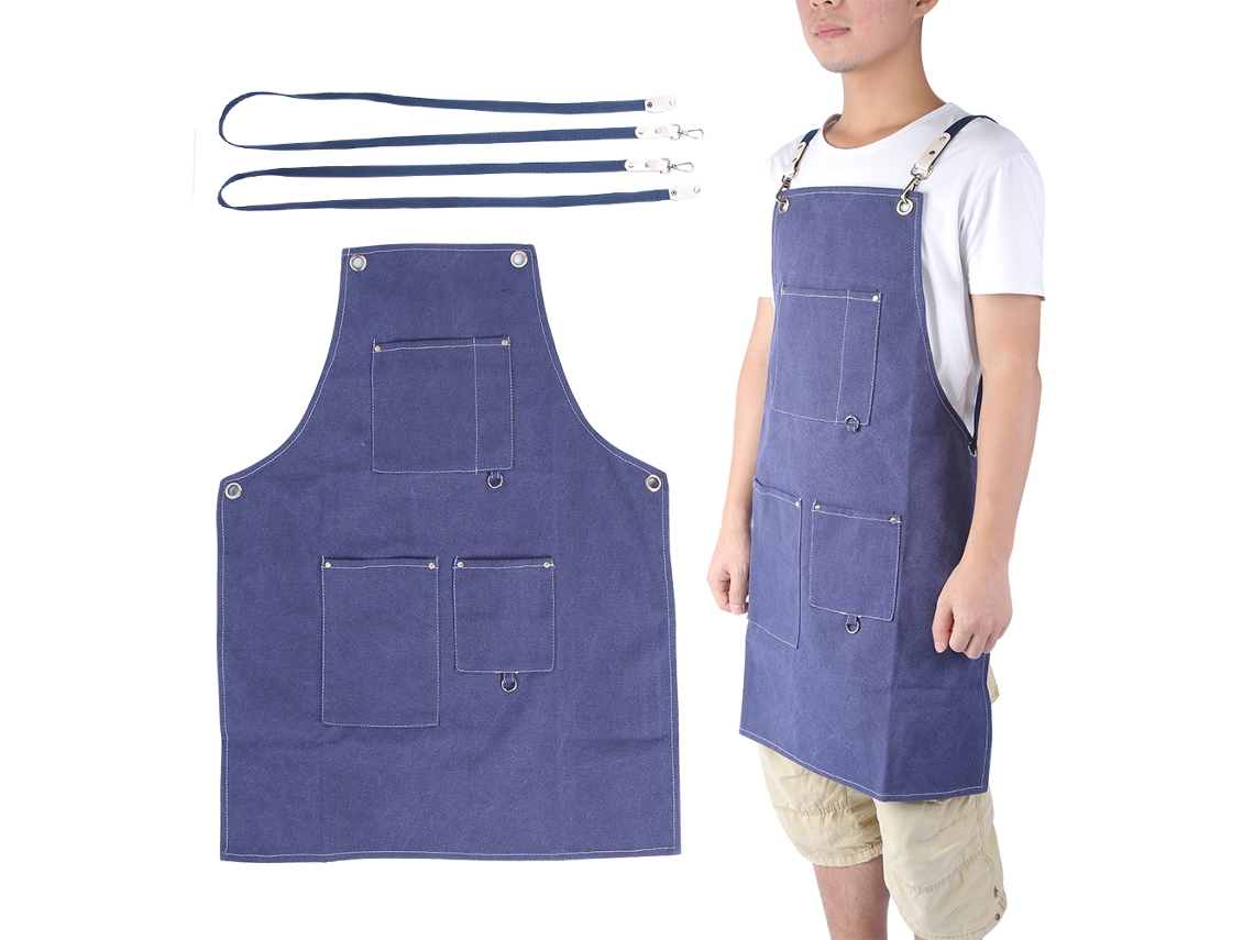 Baok-avental Azul De Lona Espessada À Prova D'água Para Cozinha Residencial Com Bolso Para Desenho, Pintura E Trabalho De Barbeiro