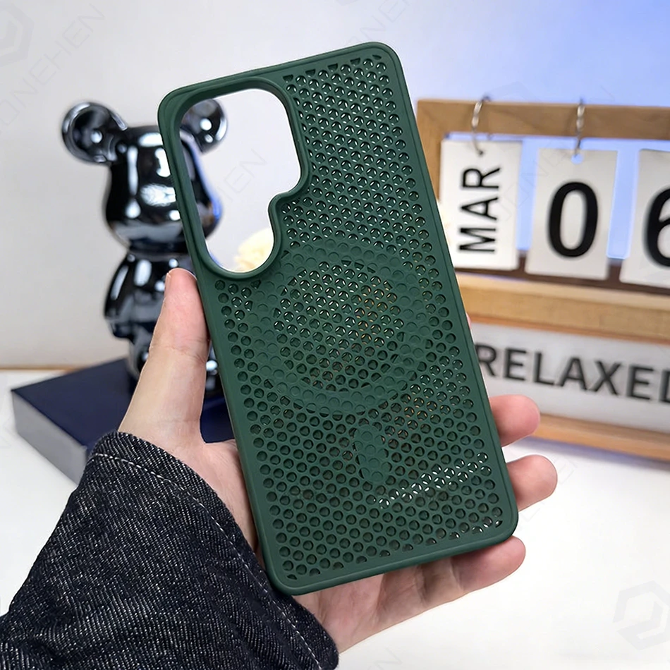 Capa Magnética Para Celular (verde Escuro Galaxy S23) Com Estrutura De Dissipação De Calor Em Formato De Colmeia.