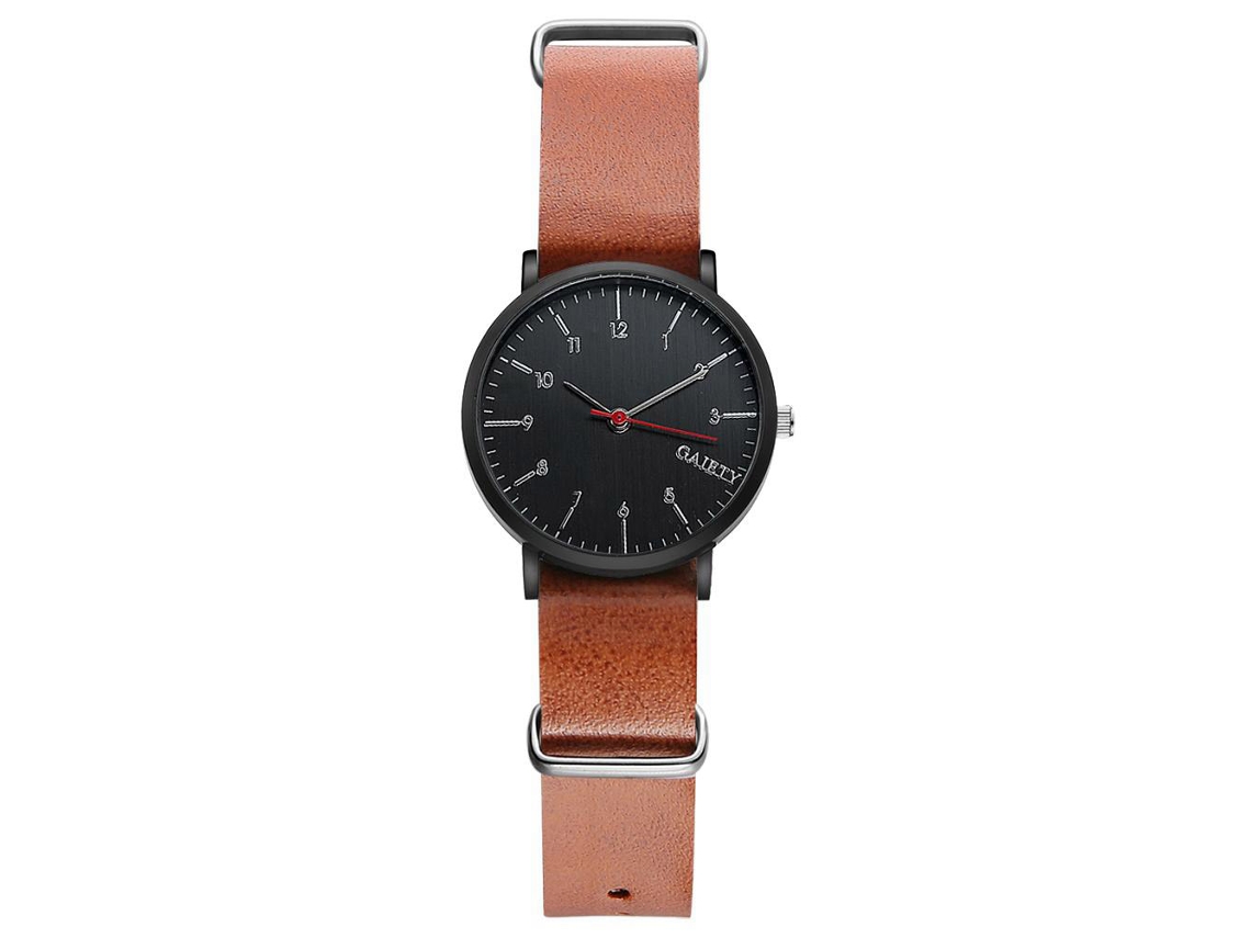 Relógio masculino analógico de quartzo com pulseira simples e casual em PU (marrom)