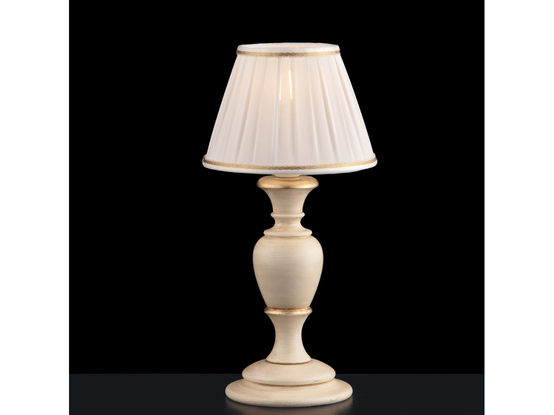 Fiorenza - Candeeiro De Mesa Em Madeira Marfim E Ouro 1 Luz Com Abajur Dm.20 H.43 - Ø20 - Bl172-lt-av