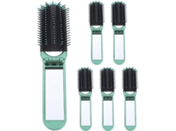 Conjunto De 6 Escovas Cabelo Dobráveis E Compactas Com Espelho Embutido, Conjunto De Escovas Viagem Portátil Em Abs E