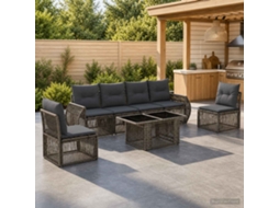 Vidaxl Conjunto De Sofá De Jardim 7 Unid. Cinza E Cinza Escuro Vime Pe