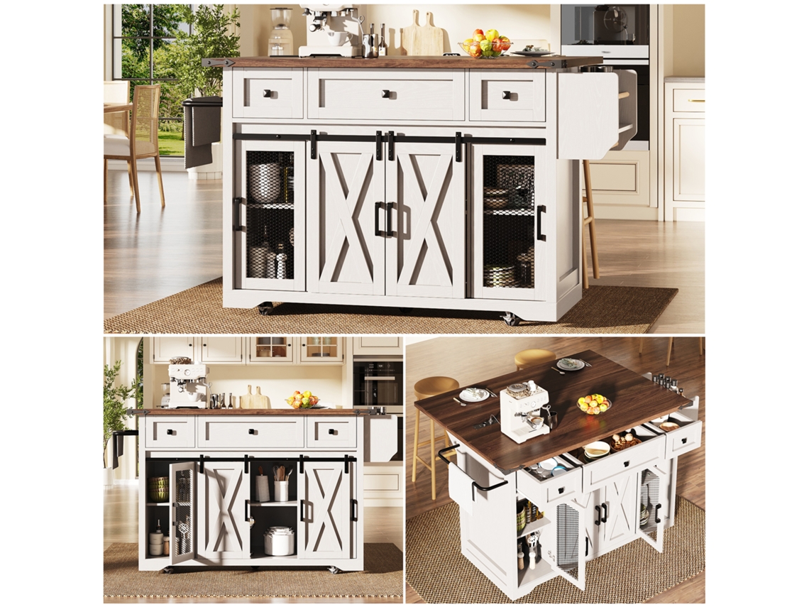 Carrinho De Cozinha 91 Cm Com Bancada Extensível E Ligação Elétrica Branco