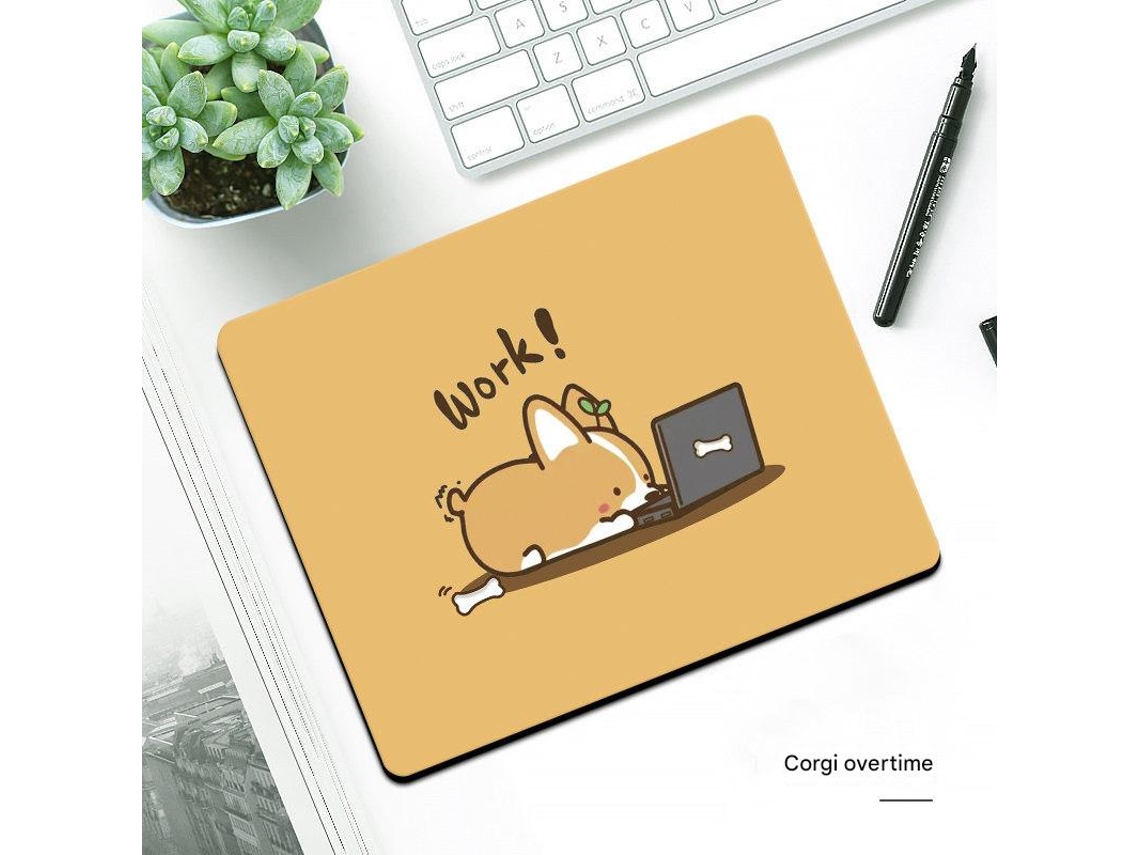 Mouse pad com estampa Corgi Overtime, pequeno mouse pad quadrado para jogos de escritório, base de borracha grossa e fofa YWP (1 peça, 210 x 260 x 4 mm)