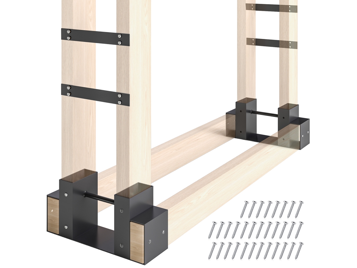 Conjunto De 2 Suportes Para Lenha De Interior, 33,5 X 10 X 15,5 Cm, Comprimento Ajustável, Metal, Preto Btforus